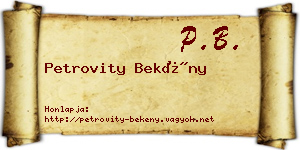 Petrovity Bekény névjegykártya
